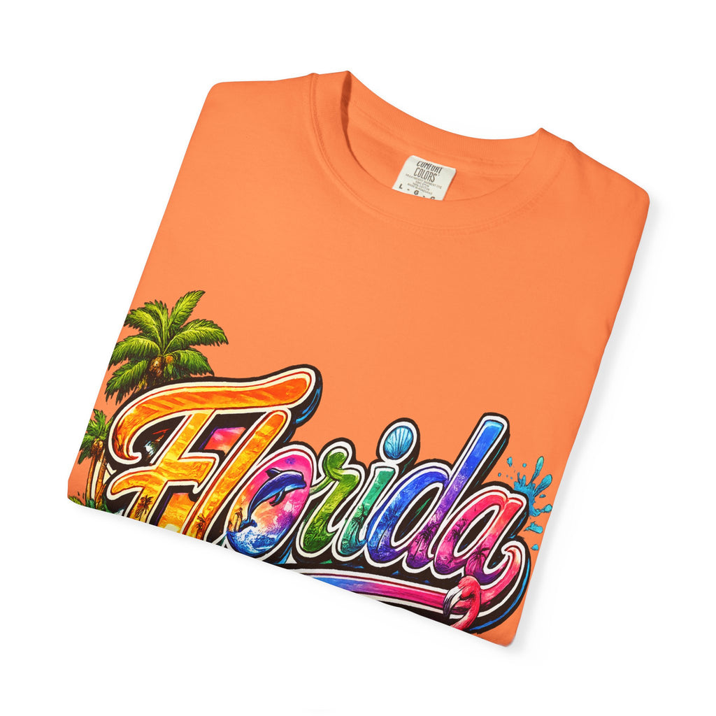 Florida Retro Palm Beach Sunset T-Shirt | Flamingo Hibiscus