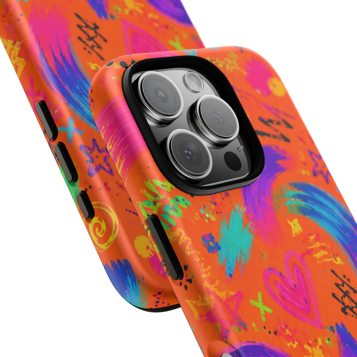 Colorful Neon Doodle Phone Case — Bright Abstract Stars & Hearts Tough Case