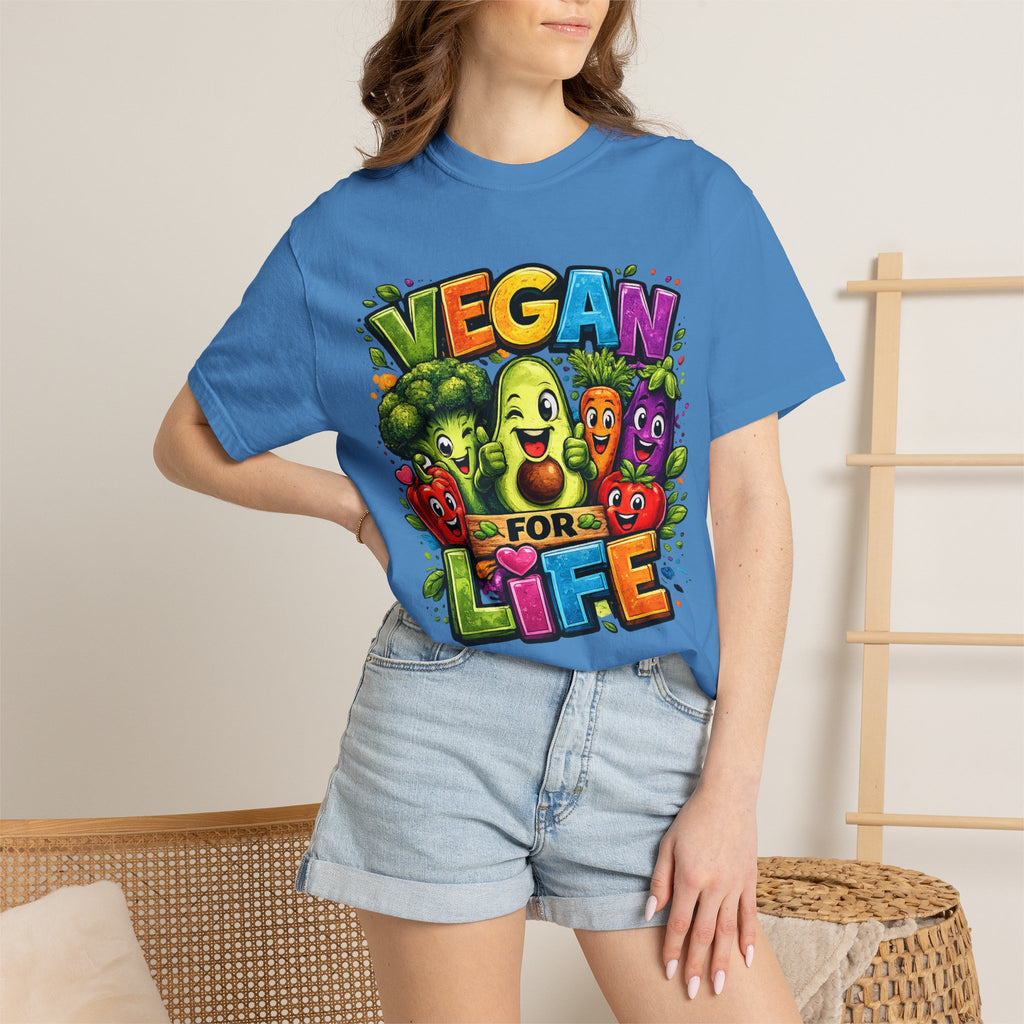 Vegan for Life T-Shirt | Colorful Cartoon Veggies Tee