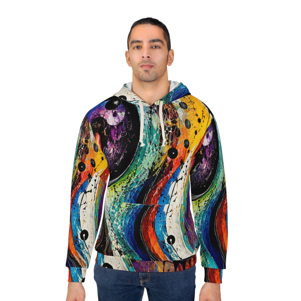 Abstract Cosmic Waves Hoodie – Colorful All-Over Print Pullover