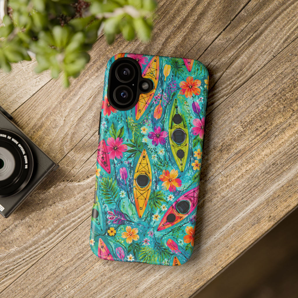 Tropical Kayak Phone Case – Colorful Floral Waterproof Pattern