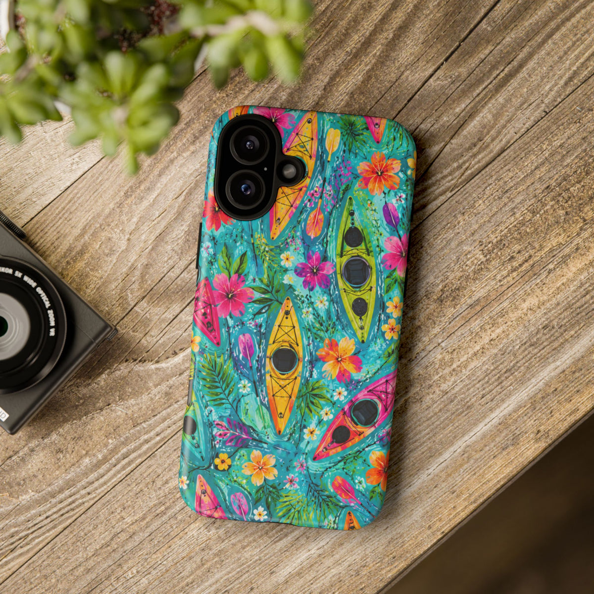 Tropical Kayak Phone Case – Colorful Floral Waterproof Pattern