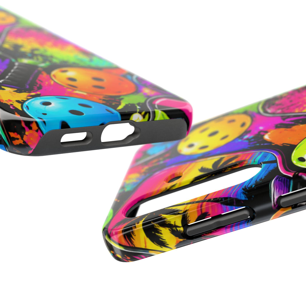 Pickleball Splash Tough Phone Case — Neon Paddle & Ball Protective Cover