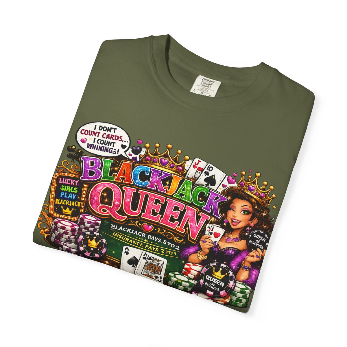 Blackjack Queen T-shirt | Casino Card Dealer Illustration