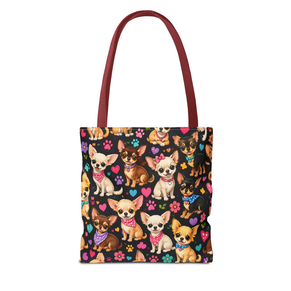 Cute Chihuahua Pattern Tote Bag | Small Dogs Hearts Pawprints