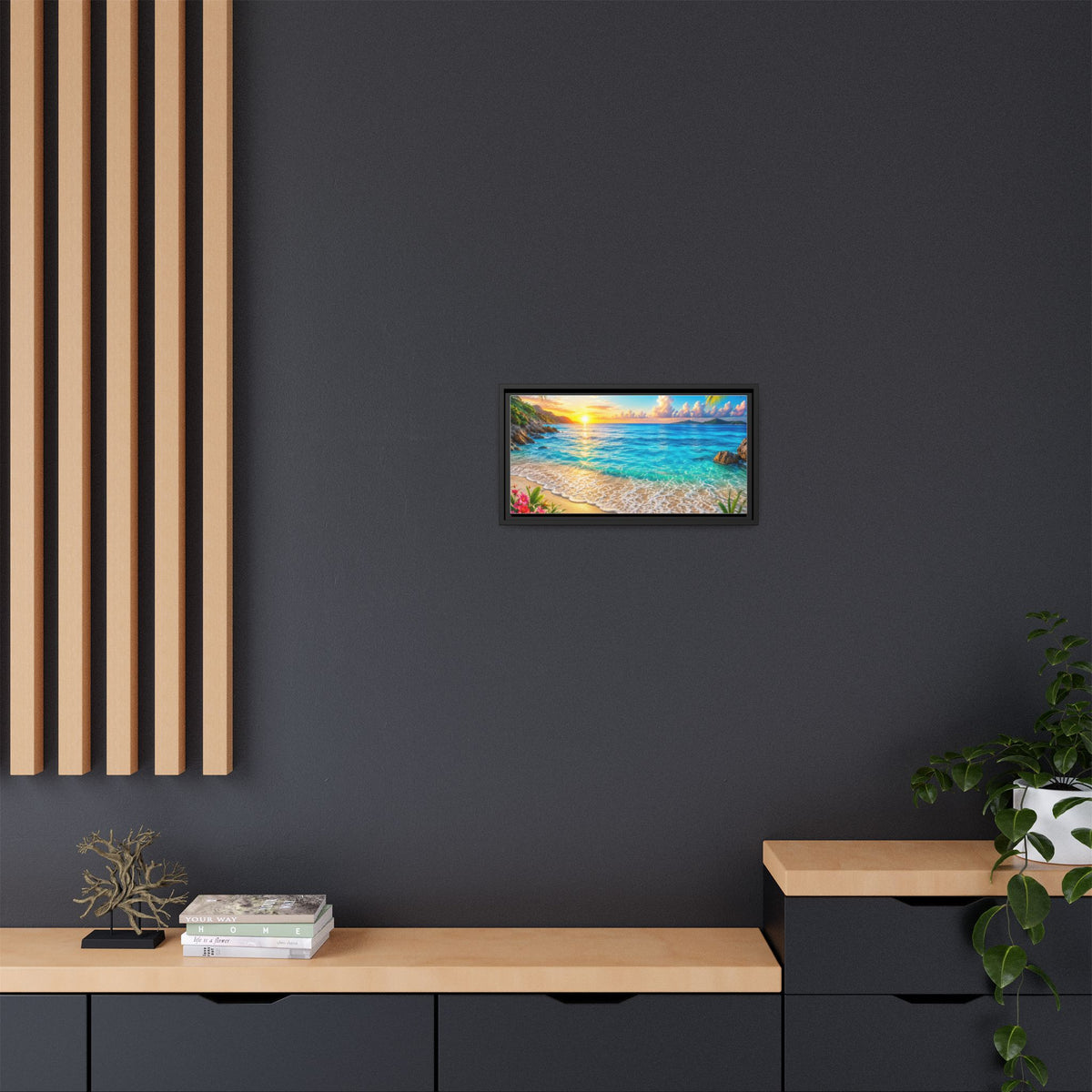 Framed Beach Sunset Matte Canvas Wall Art — Tropical Ocean Sunrise Decor
