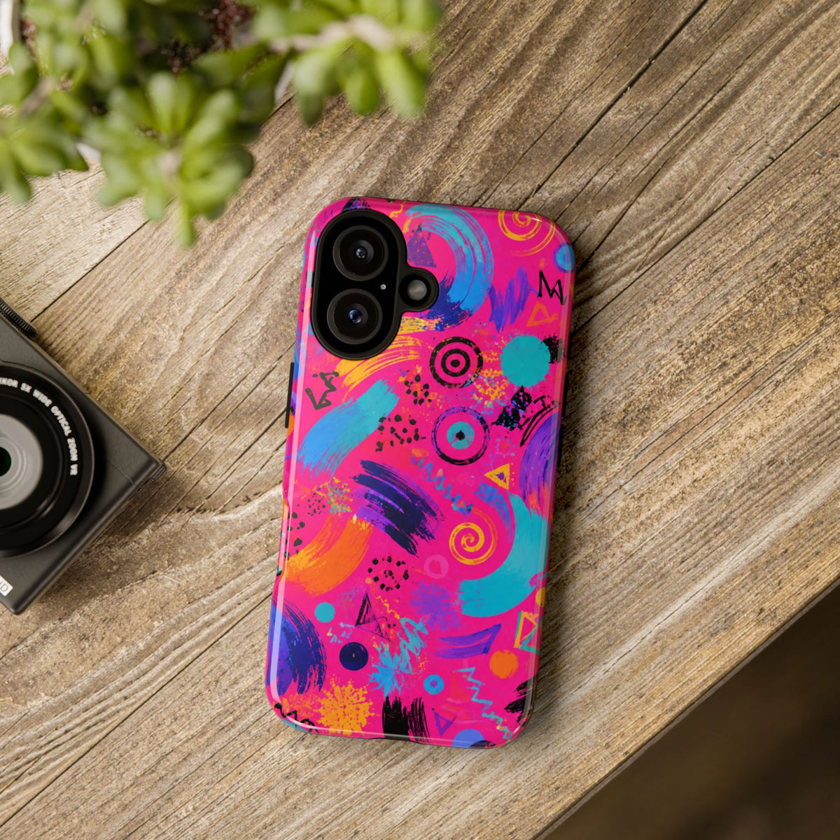 Neon Retro Abstract Tough Phone Case — 80s Brushstroke Pattern