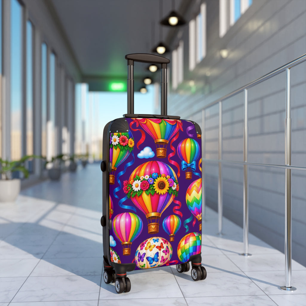 Hot Air Balloon Suitcase Cover — Colorful Travel Luggage Protector with Floral & Rainbow Balloons