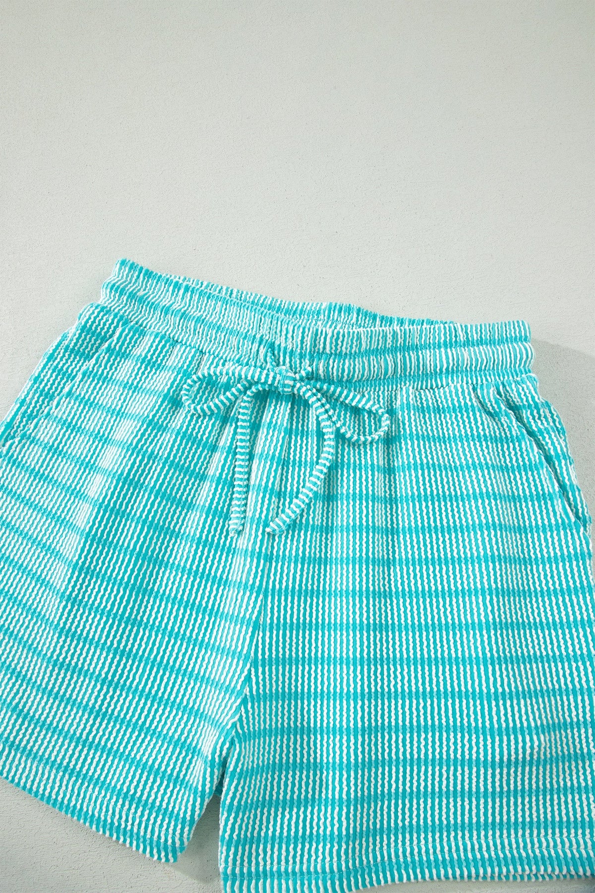 Stripe Corded Knit Tee & Drawstring Short Set