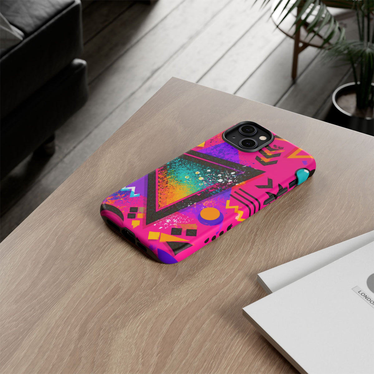Retro 80s Geometric Phone Case — Neon Triangle Tough Case