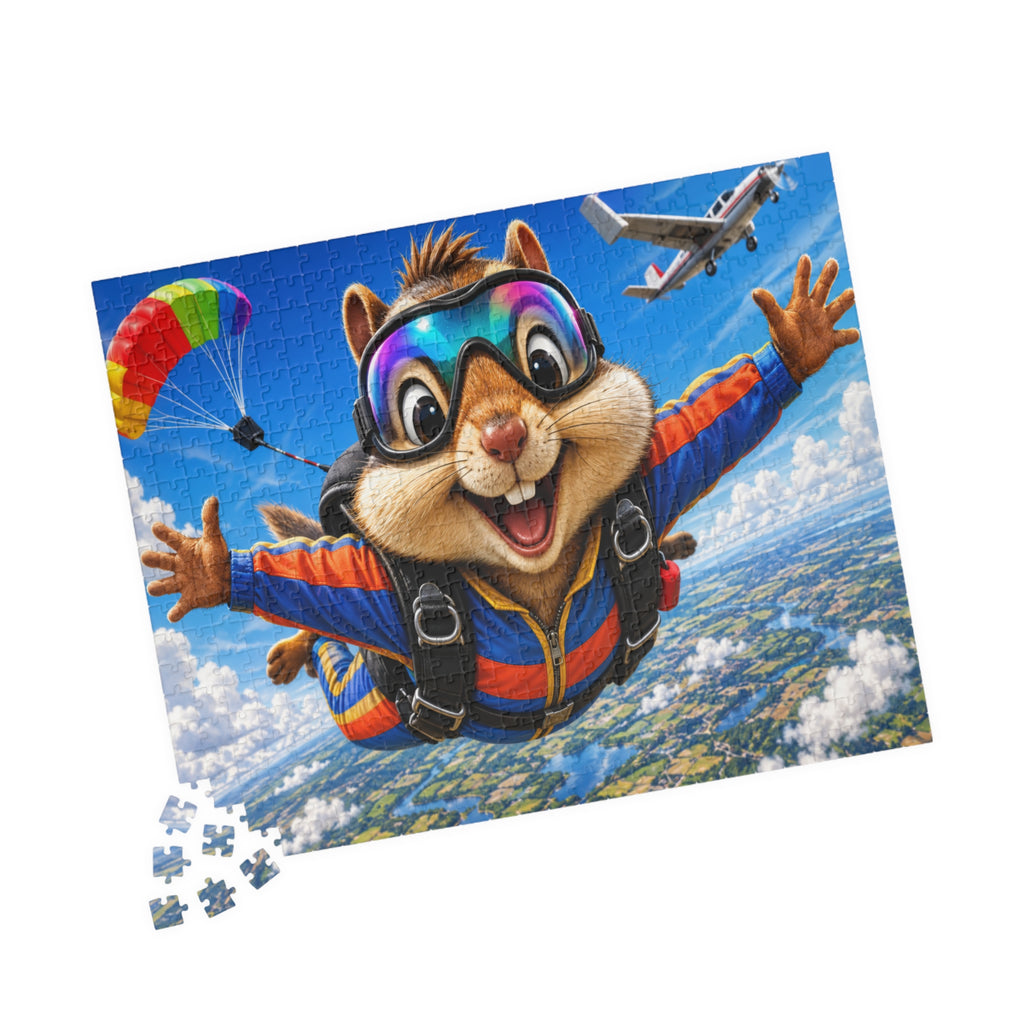 Skydiving Squirrel Jigsaw Puzzle — Cute Adventure Cartoon Puzzle (110/252/520/1014 pcs)