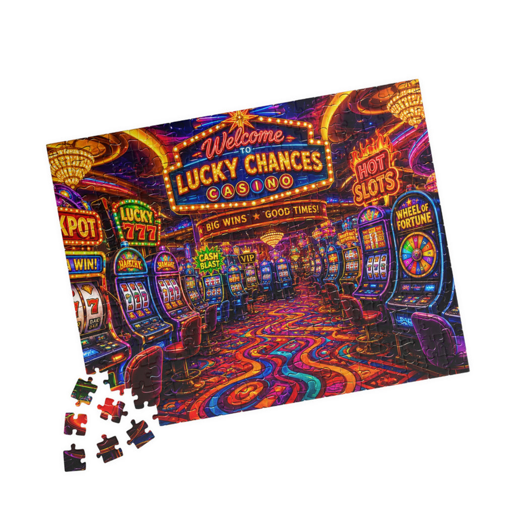 Neon Casino Arcade Scene Puzzle 1014-Piece | Vegas Slots Jigsaw