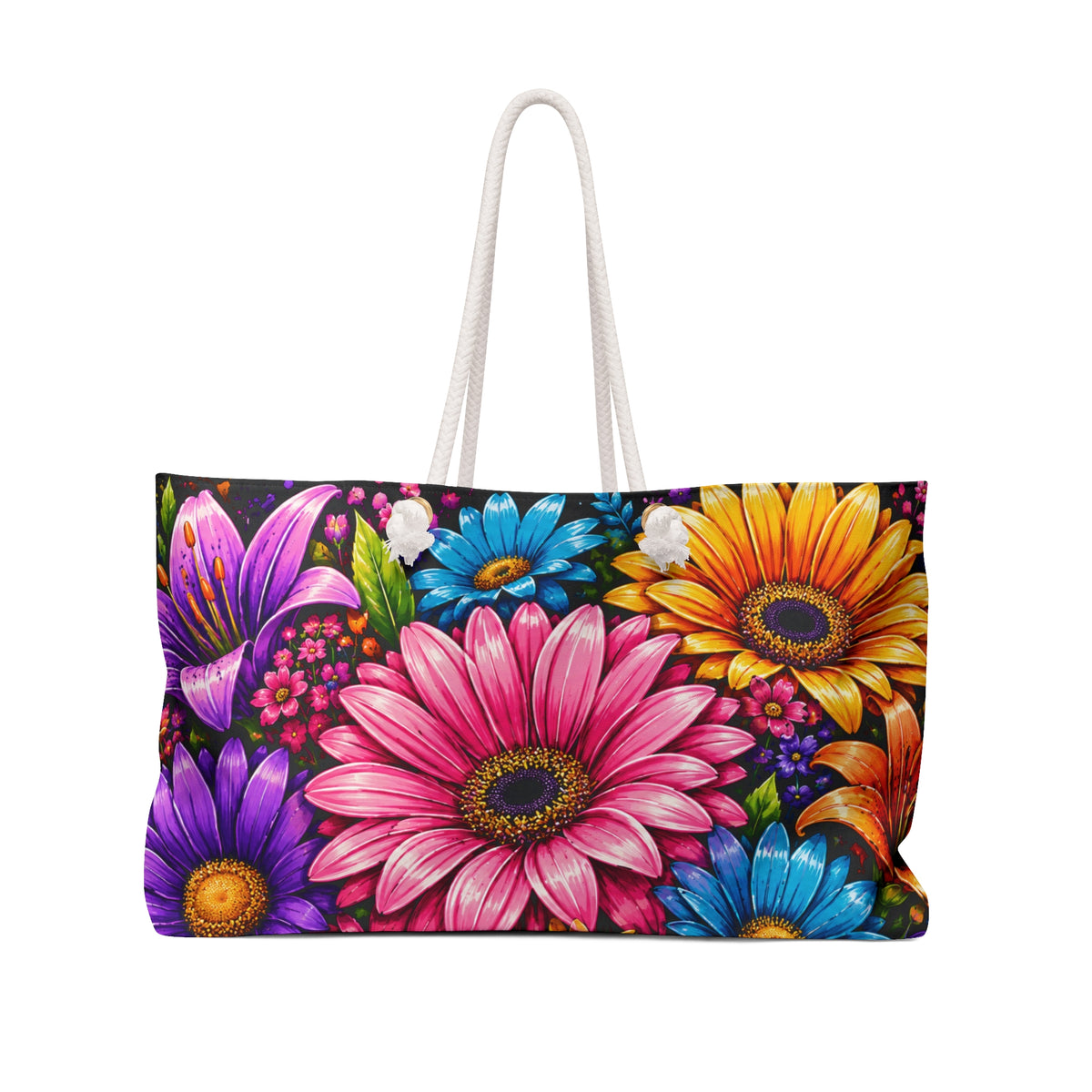 Bright Floral Weekender Bag – Colorful Daisy & Sunflower Travel Tote