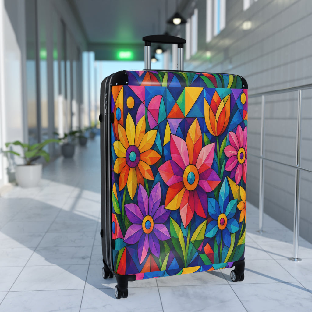 Colorful Floral Carry-On Suitcase – Vibrant Stained-Glass Flower Travel Luggage