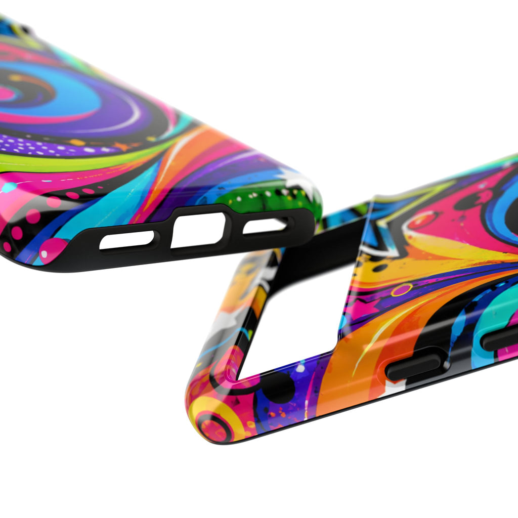 Psychedelic Swirl Phone Case — Bold Retro Stars & Neon Pop Art Tough Case