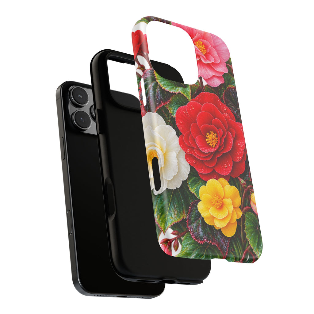 Floral Begonia Phone Case — Vibrant Red, Pink & Yellow Blossom Protective Cover