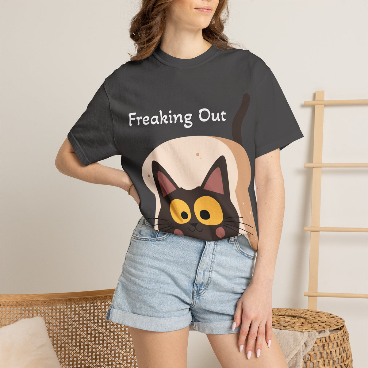 Black Cat in Toast T-Shirt | Cute Kawaii Kitty Illustration