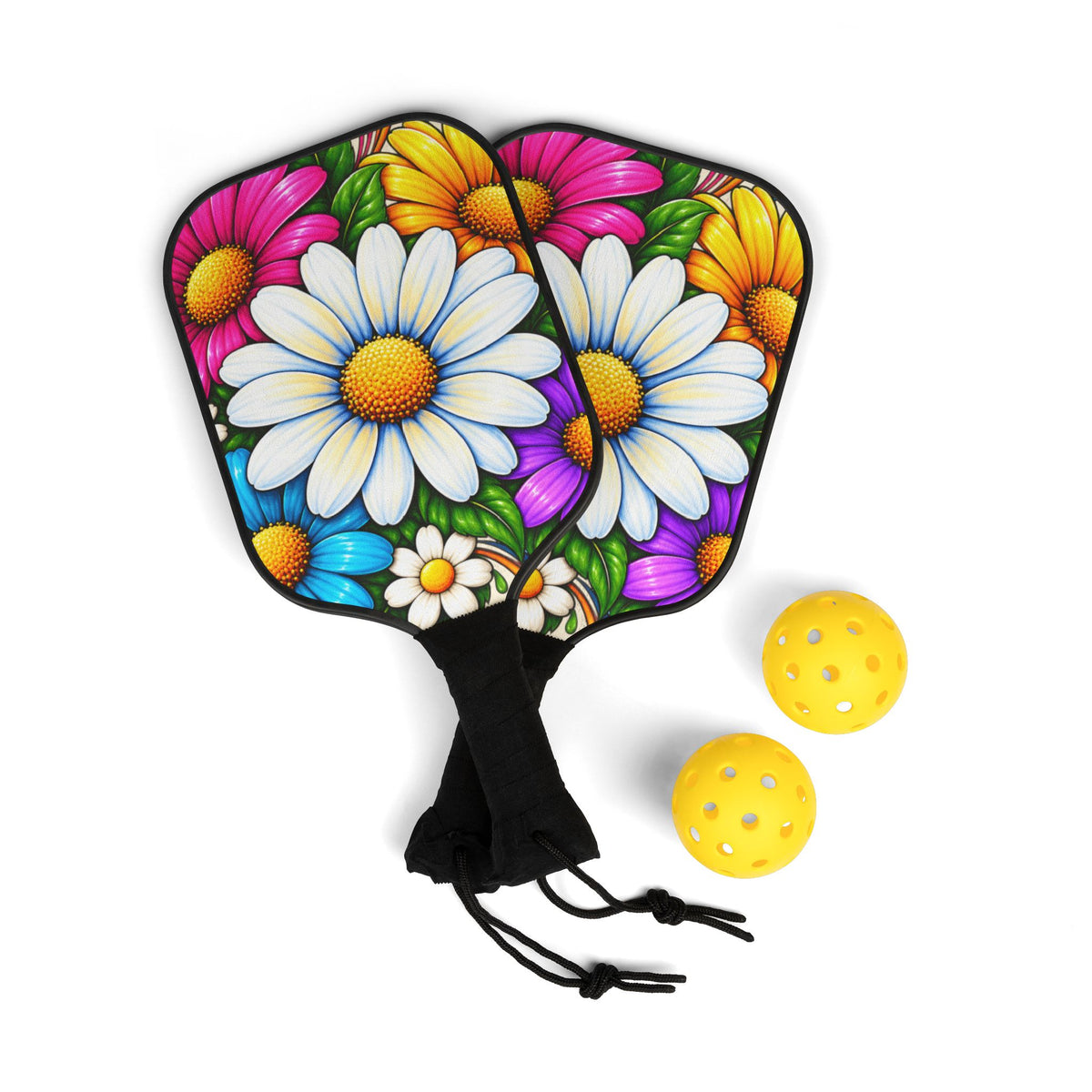 Daisy Floral Pickleball Paddle Set – Bright Flower Design Kit with Balls