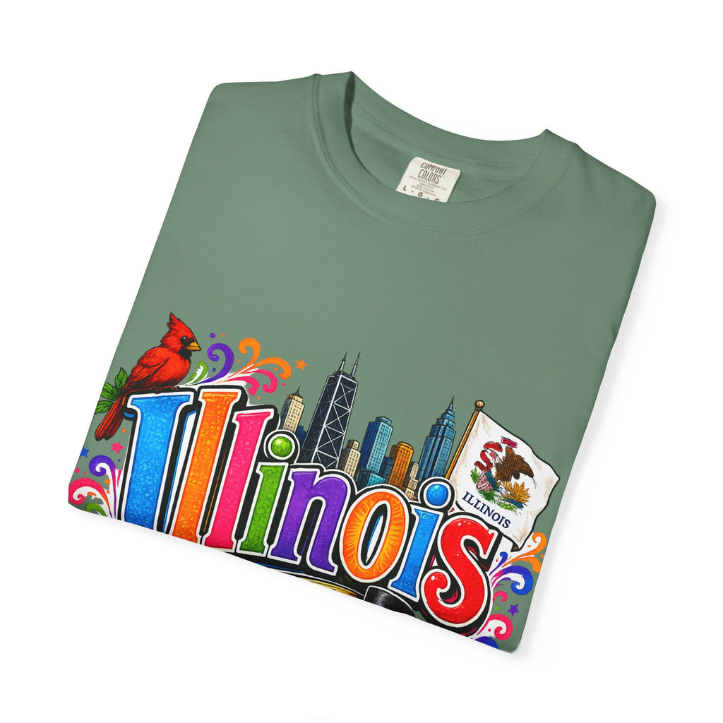 Illinois state skyline tee | Illinois T-shirt with cardinal and state flag