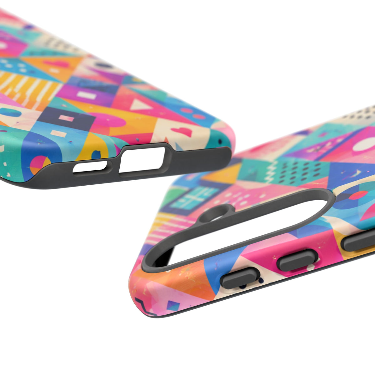Colorful Geometric Tough Phone Case — Bright Abstract Heart & Triangle Pattern