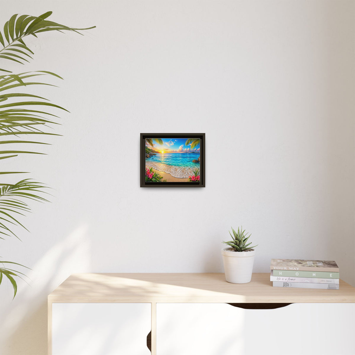 Framed Beach Sunset Matte Canvas Wall Art — Tropical Ocean Sunrise Decor