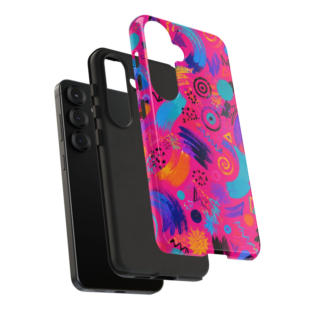 Neon Retro Abstract Tough Phone Case — 80s Brushstroke Pattern