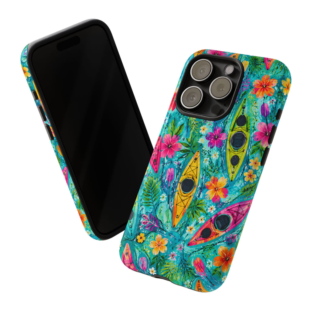 Tropical Kayak Phone Case – Colorful Floral Waterproof Pattern