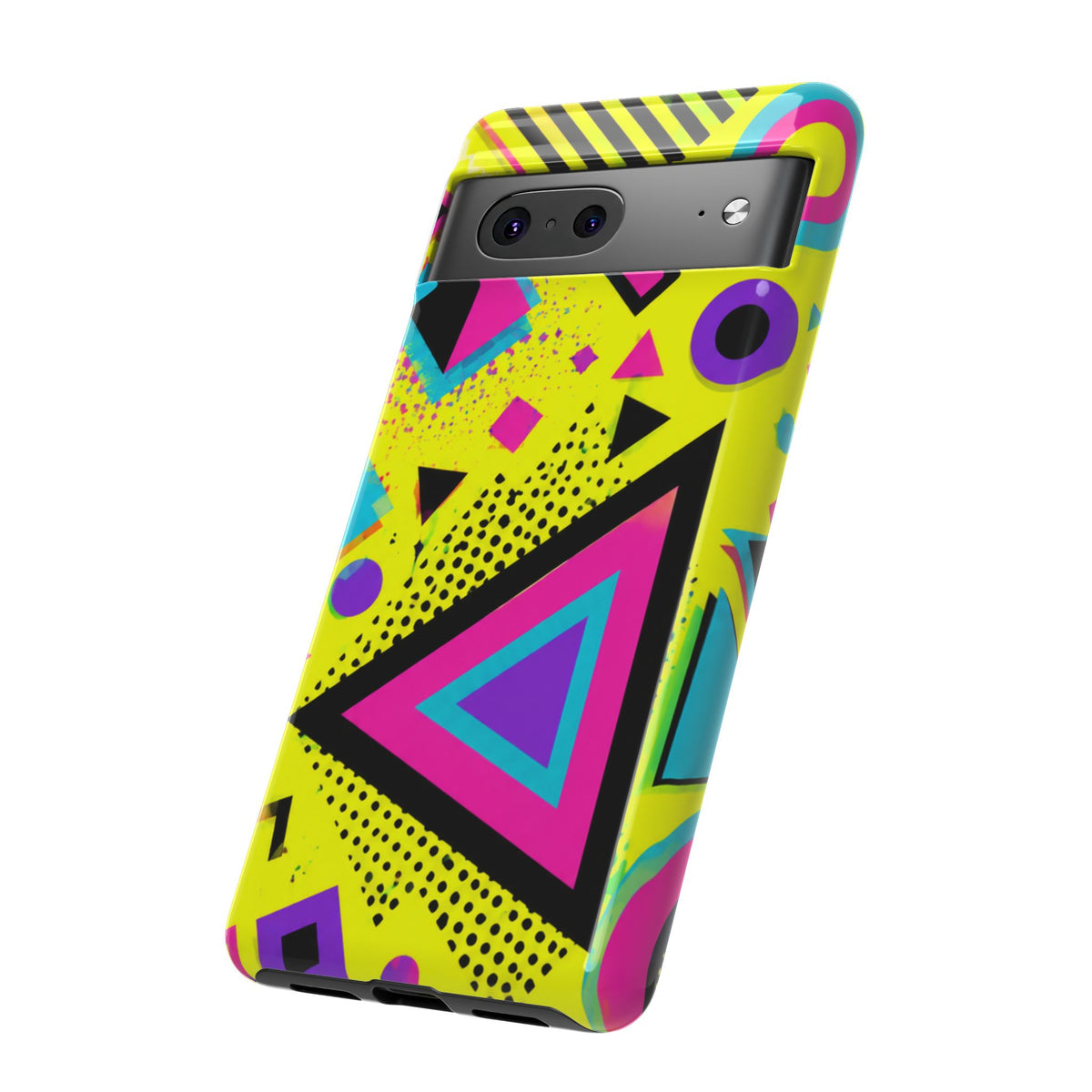 Retro 80s Geometric Phone Case — Neon Memphis Triangle Design