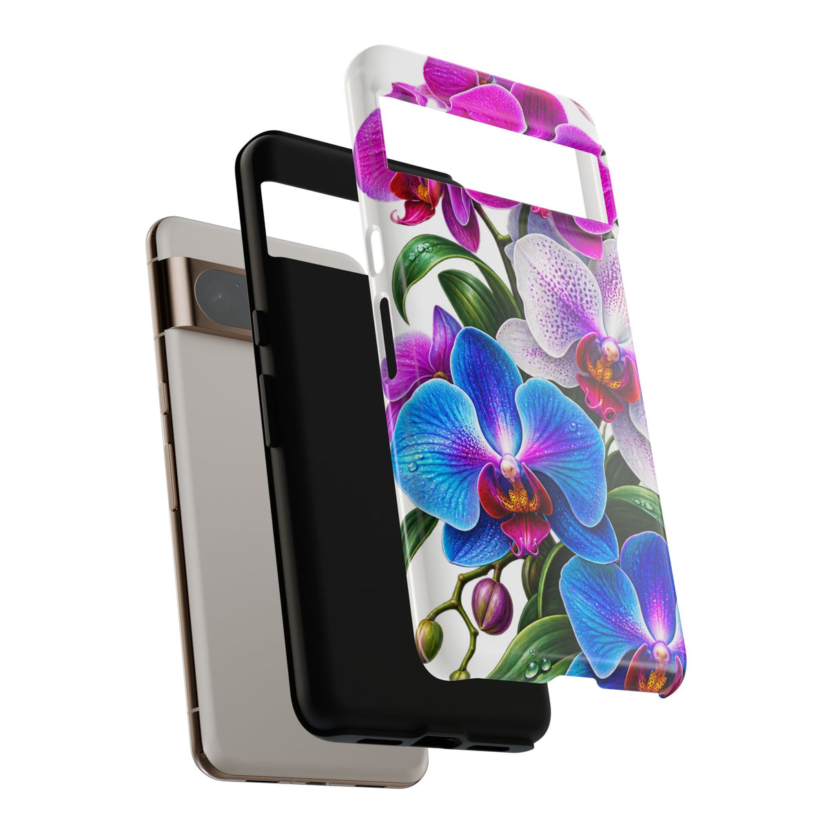 Orchid Floral Tough Phone Case – Vibrant Blue & Pink Orchid Protective Cover