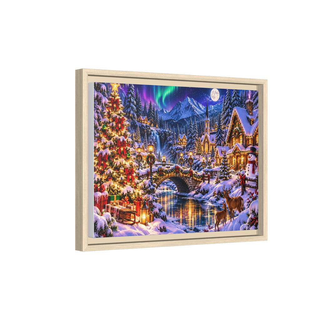 Framed Matte Canvas - Cozy Christmas Village Winter Night Wall Art