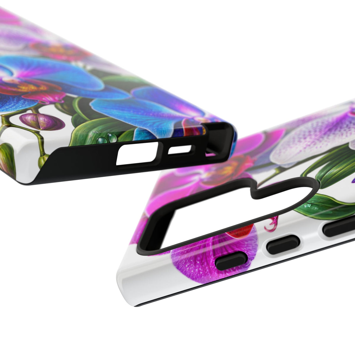 Orchid Floral Tough Phone Case – Vibrant Blue & Pink Orchid Protective Cover