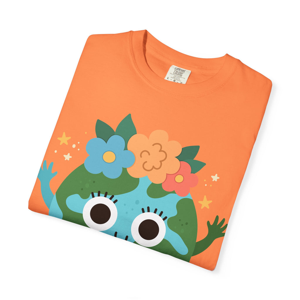 Flower Crown Earth Illustration T-shirt | Cute Planet Graphic