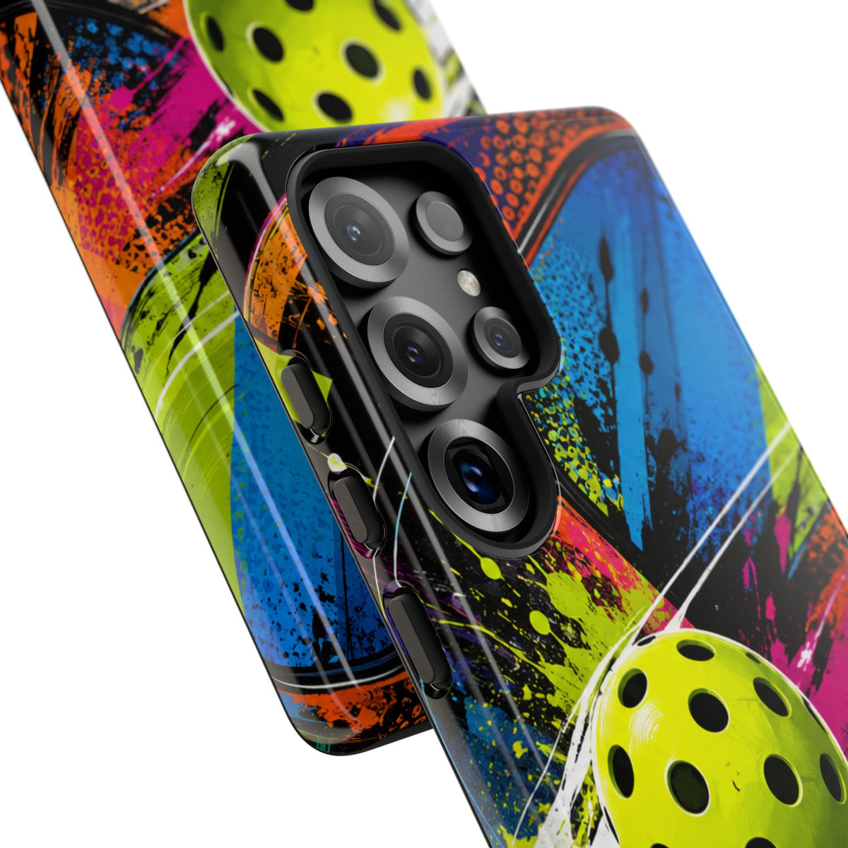 Pickleball Phone Case – Neon Paddle & Ball Splash Tough Case