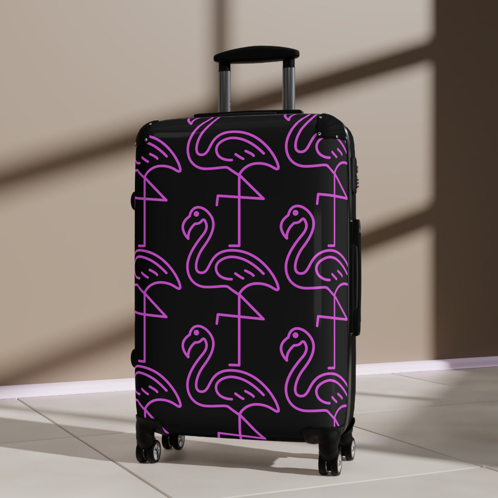 Neon Pink Flamingo Carry-On Suitcase — Retro Tropical Travel Luggage