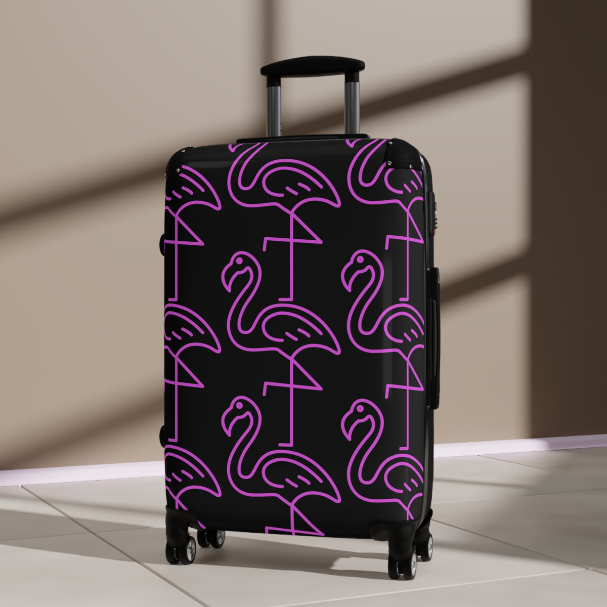 Neon Pink Flamingo Carry-On Suitcase — Retro Tropical Travel Luggage