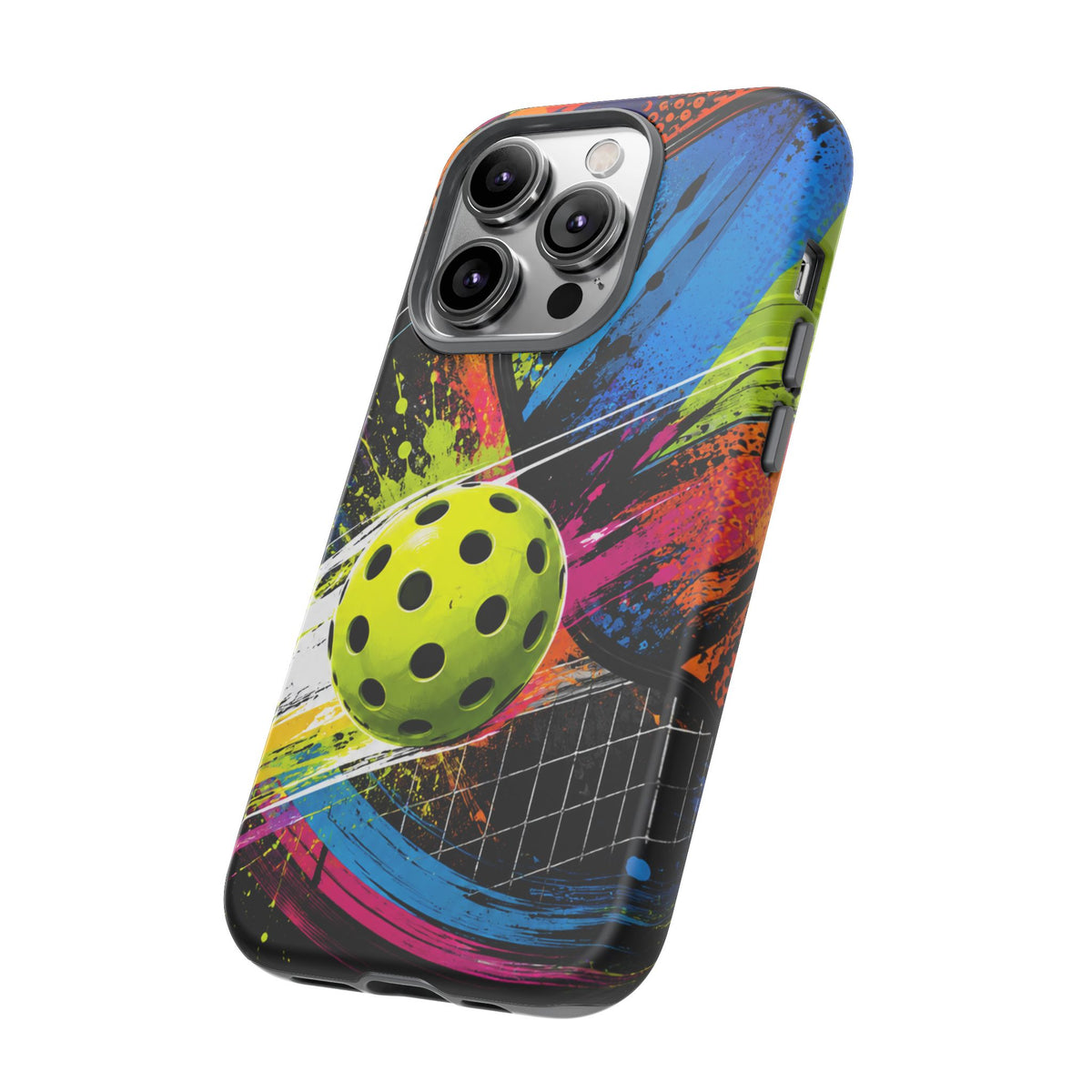 Pickleball Phone Case – Neon Paddle & Ball Splash Tough Case