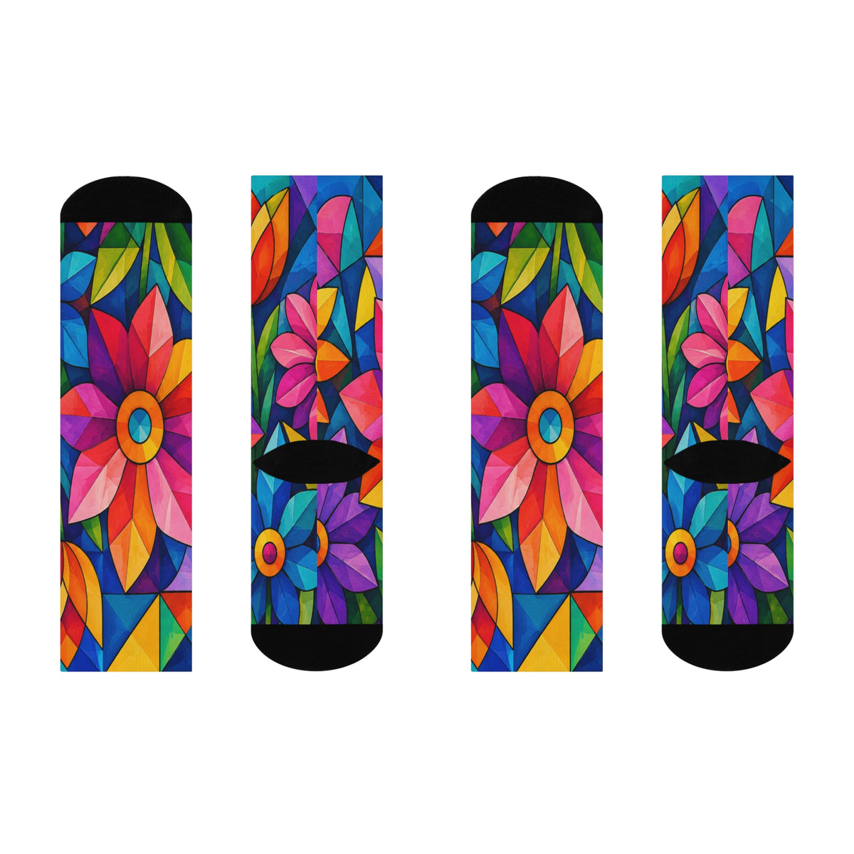 Floral Stained Glass Crew Socks — Bright Colorful Tulip Pattern