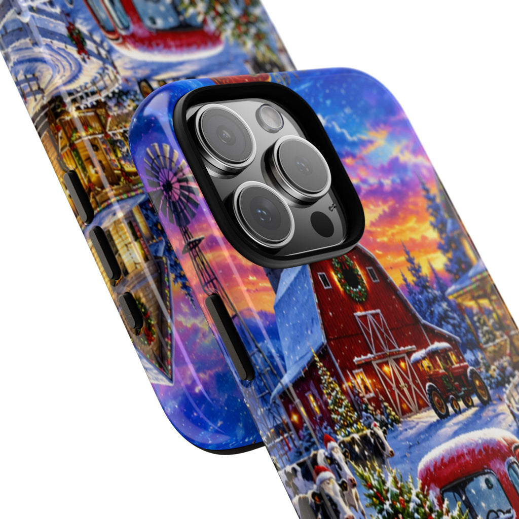 Christmas Farm Phone Case — Vintage Red Truck in Snowy Holiday Scene
