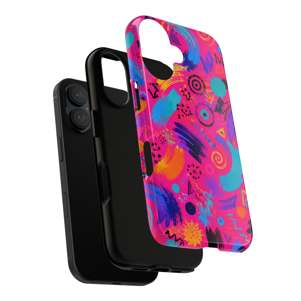Neon Retro Abstract Tough Phone Case — 80s Brushstroke Pattern