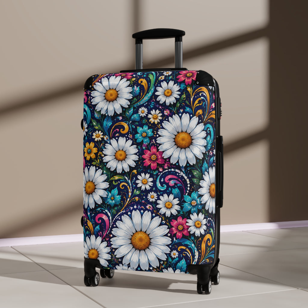 Daisy Blooms Carry-On Suitcase – Floral Hard-Shell Travel Luggage