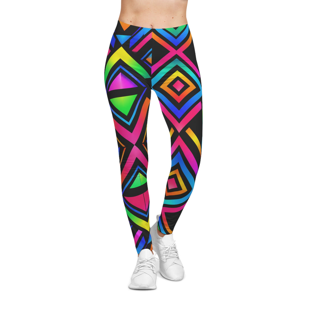 Neon Geo Pop Leggings — Vibrant Rainbow Geometric AOP Leggings