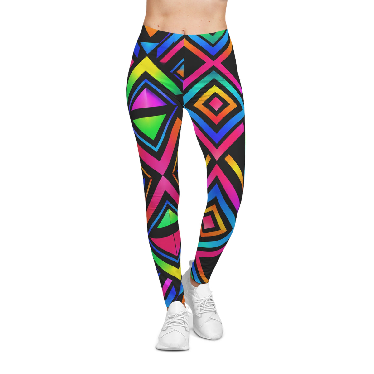 Neon Geo Pop Leggings — Vibrant Rainbow Geometric AOP Leggings