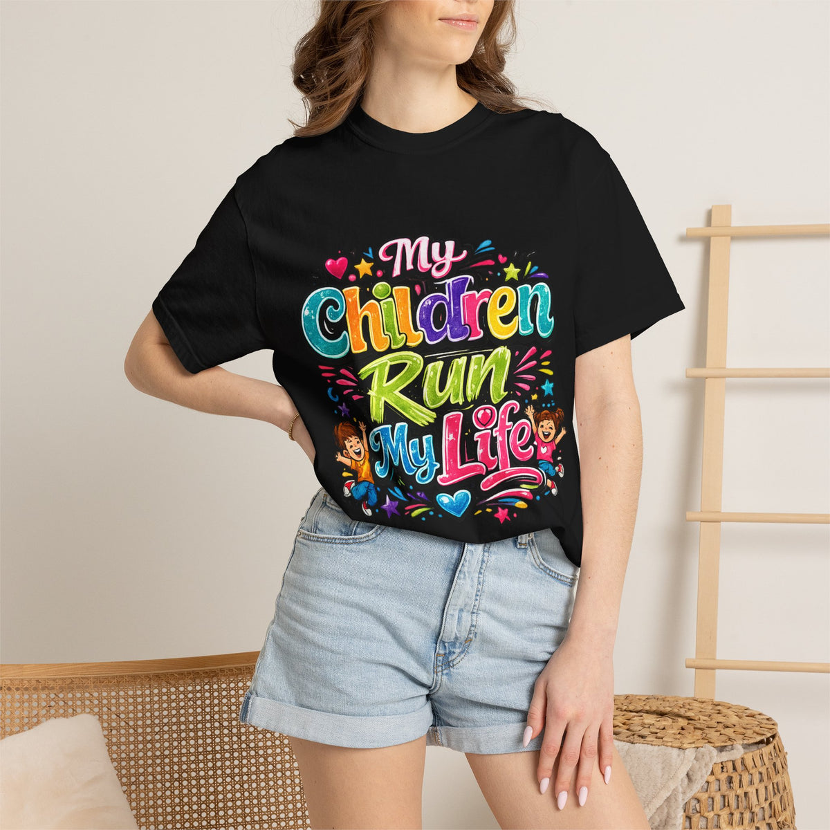 My Children Run My Life T-Shirt | Colorful Kids Typography Tee