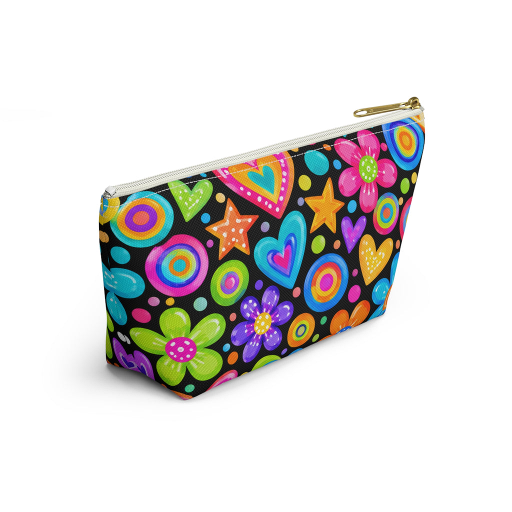 Bright Retro Hearts & Flowers Accessory Pouch