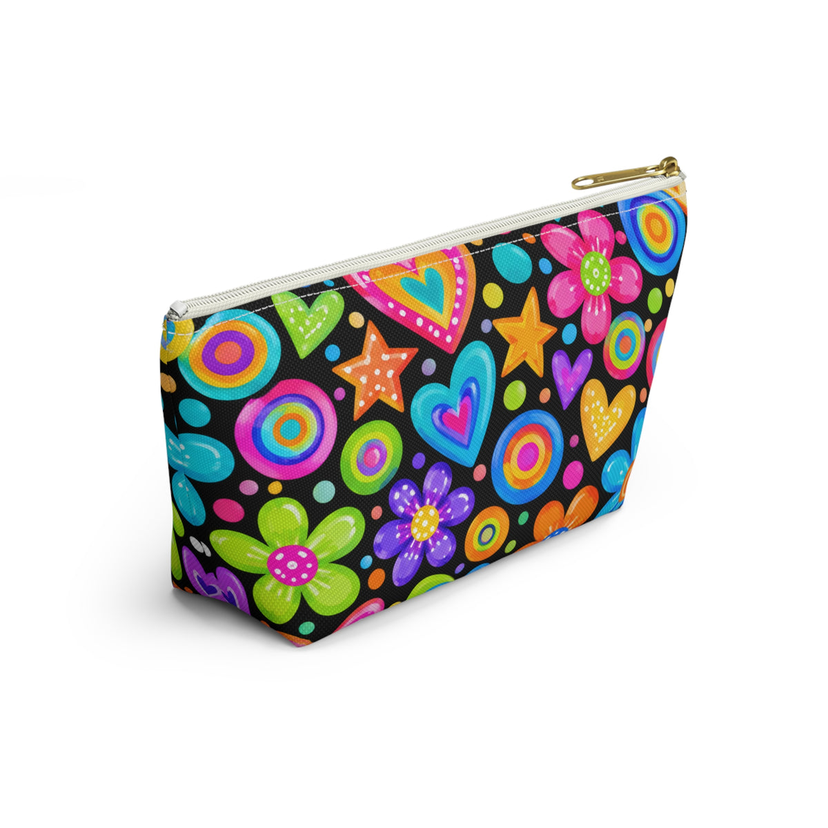 Bright Retro Hearts & Flowers Accessory Pouch