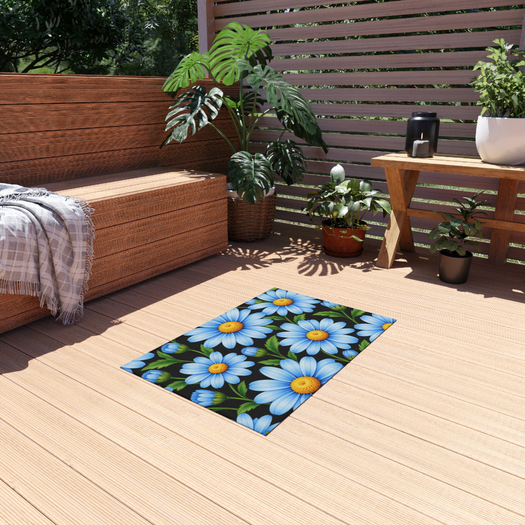 Blue Daisy Outdoor Rug — Cheerful Floral Patio Mat