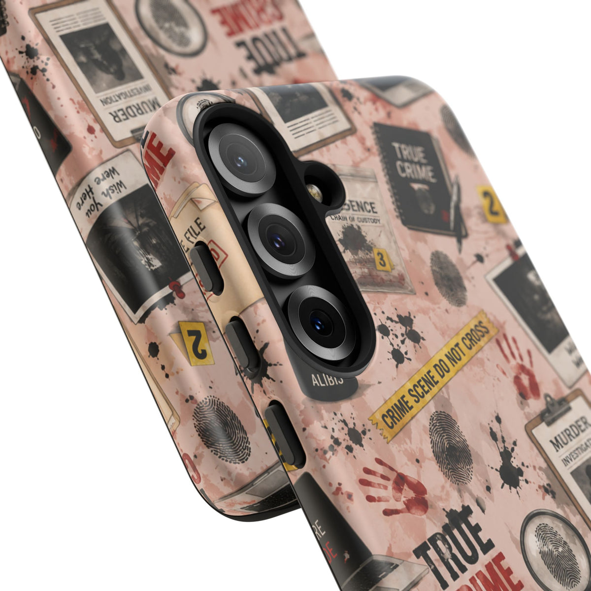 True Crime Pattern Phone Case – Detective Evidence, Crime Scene Tape & 'True Crime' Design