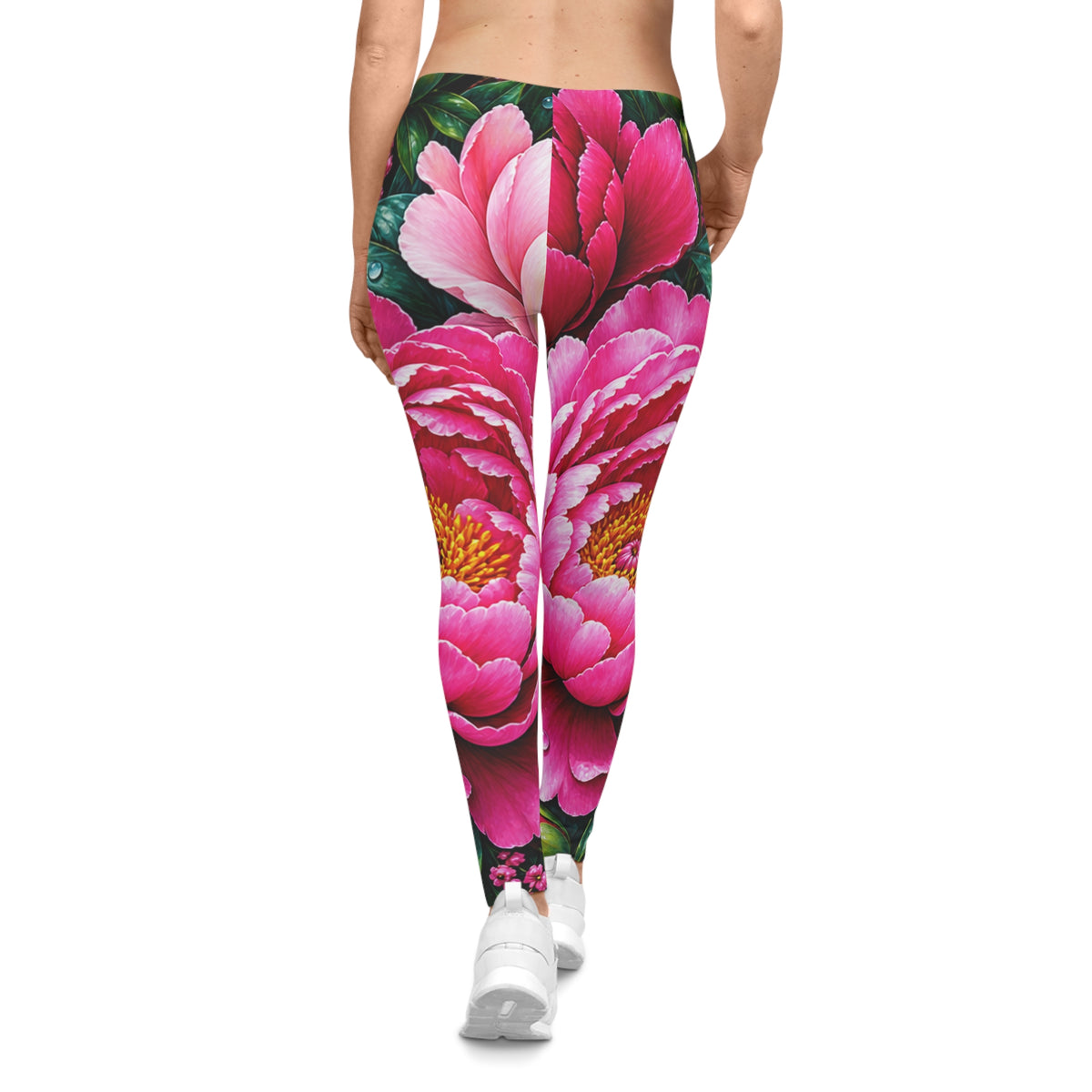 Floral Peony Print Leggings — Pink Garden All-Over-Print