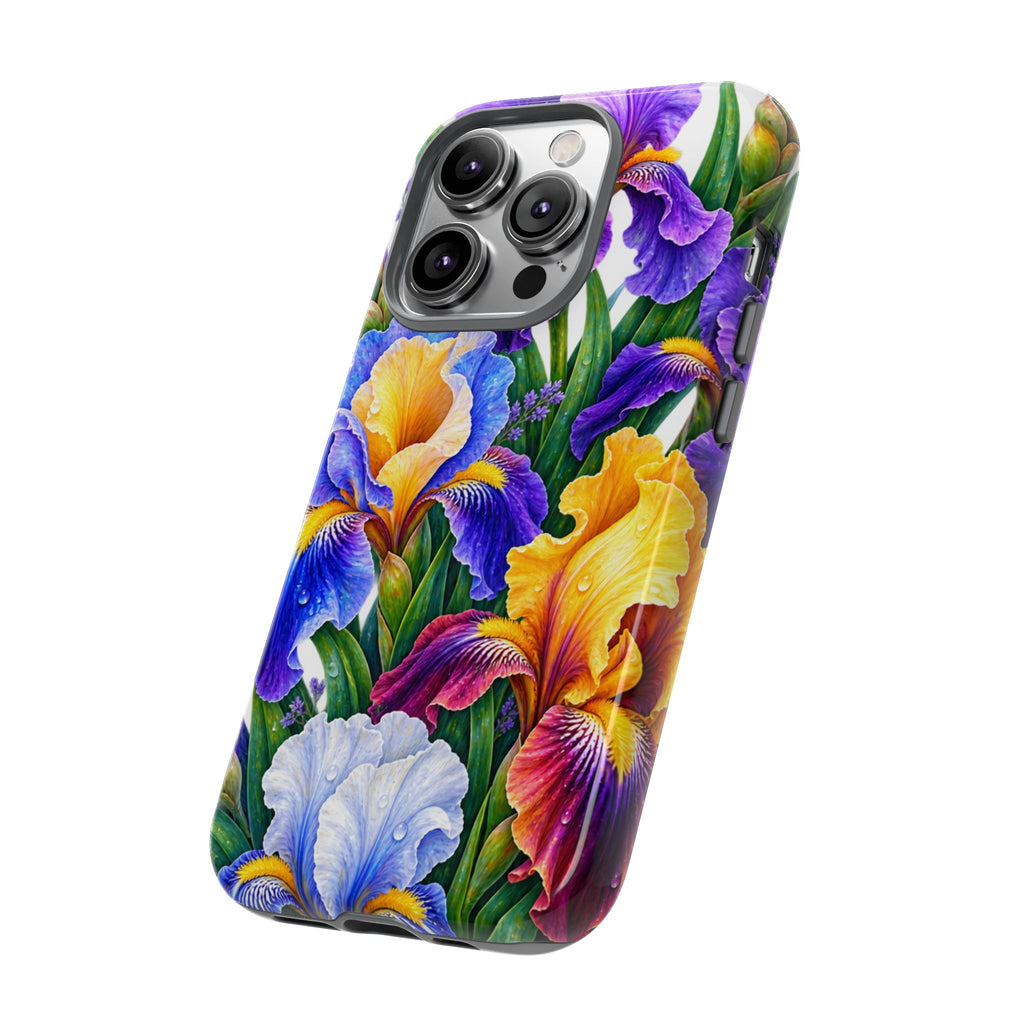 Floral Iris Tough Phone Case — Colorful Watercolor Iris Protective Cover