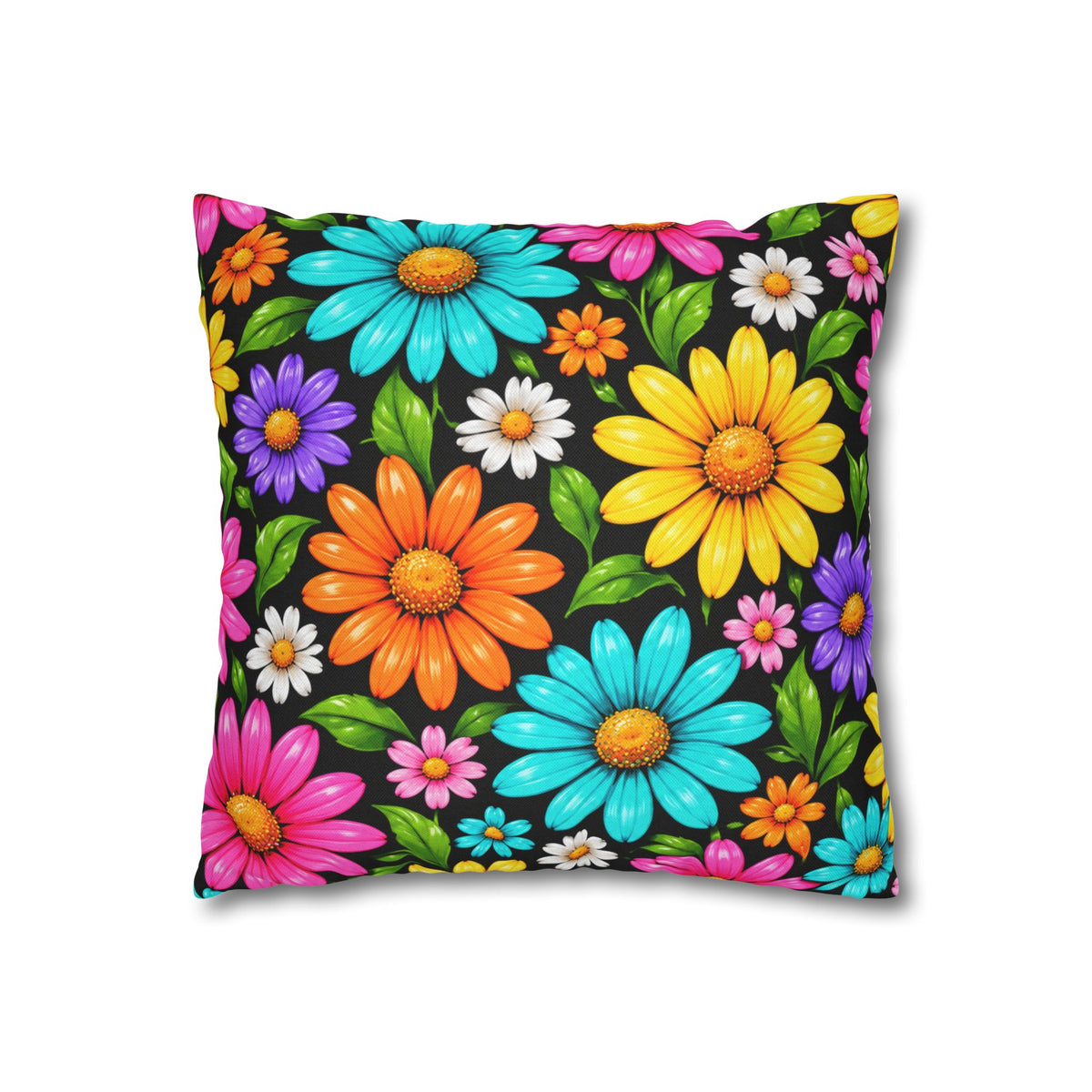 Colorful Daisy Floral Pillowcase – Bright Flower Throw Pillow Cover